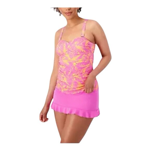 Studio Park x Kerstin Lindquist Swimsuit Tankini&Skirt Size 16 Pink Rose Palm - Picture 1 of 14